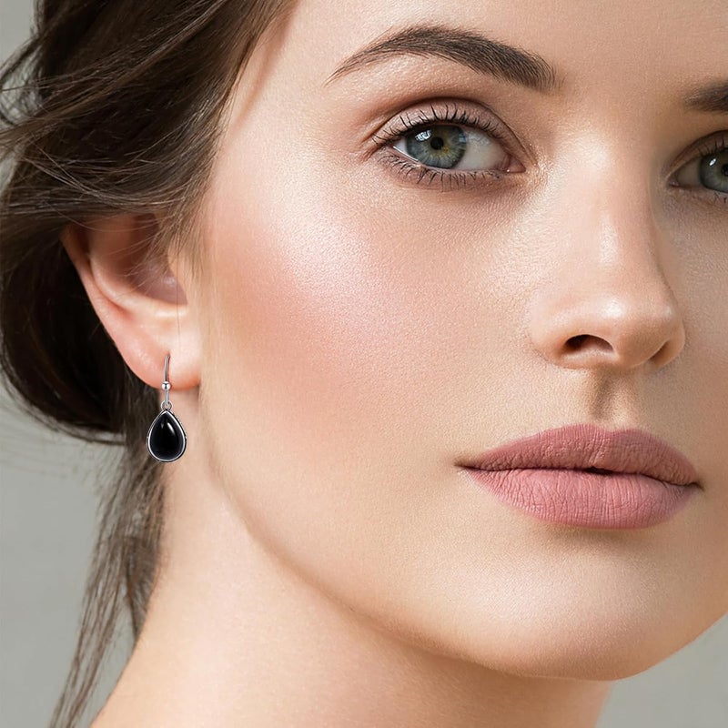 Teppdfann Store Vintage Teardrop Birthstone Dangle Earrings for Women Trendy, Gemstone Drop Earrings with Silver Hook Birthstone Jewelry for Christmas Gift - Image 2
